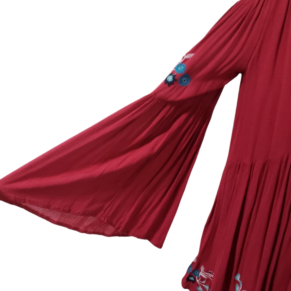 Free People Te Amo Red Floral Embroidered Babydoll Dress XS Boho Peasant Flowy - Picture 5 of 13